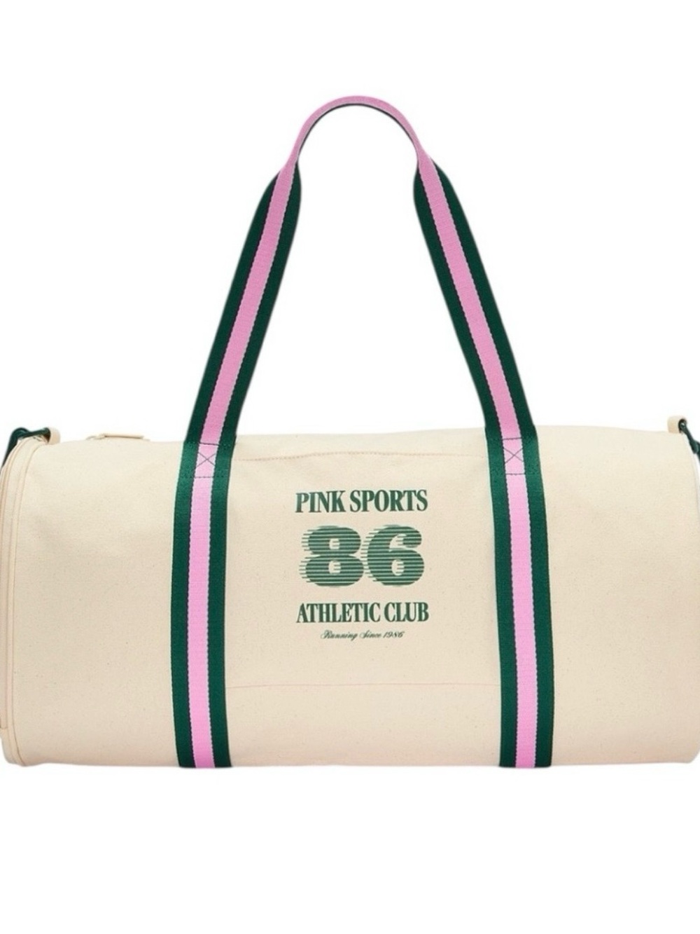 PINK Victoria's Secret Cream Duffel with Green and Pink Straps